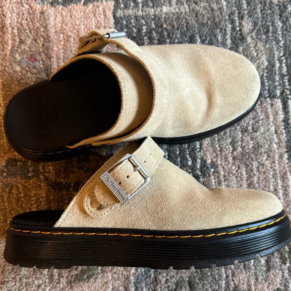 Dr. Martens Tan Suede Platform Clogs